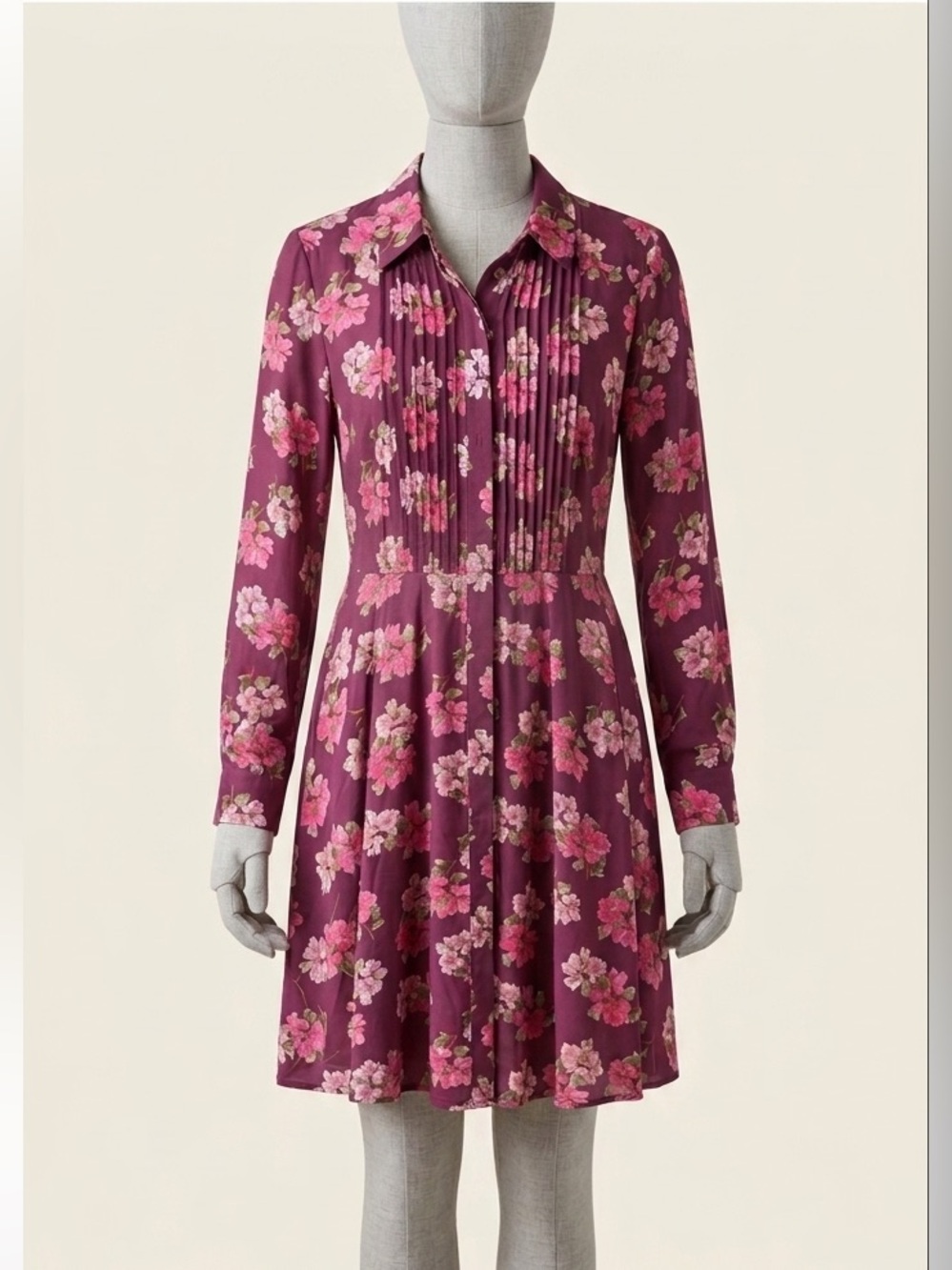 Nanette Lepore Floral Boho Dress Sangria Pink Long Sleeve Size 12 Flaws